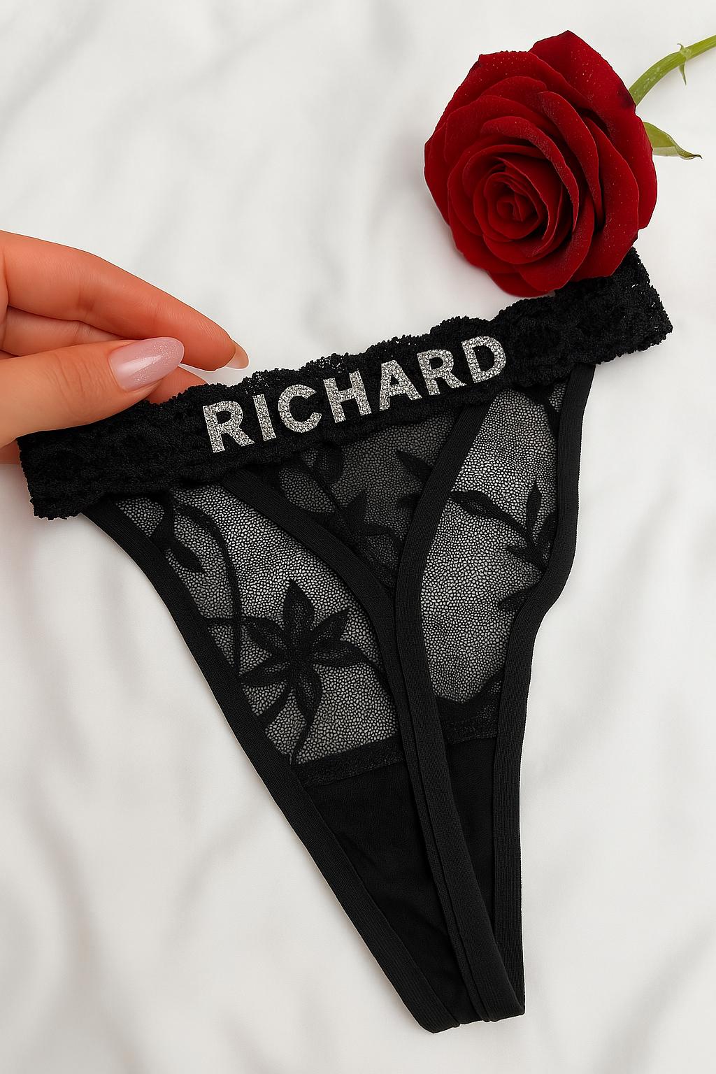 Custom Name Thong, Personalized Thong with Name, Romantic Gift for Him, Anniversary Lingerie, Bachelorette Gift, Custom Underwear Name Her