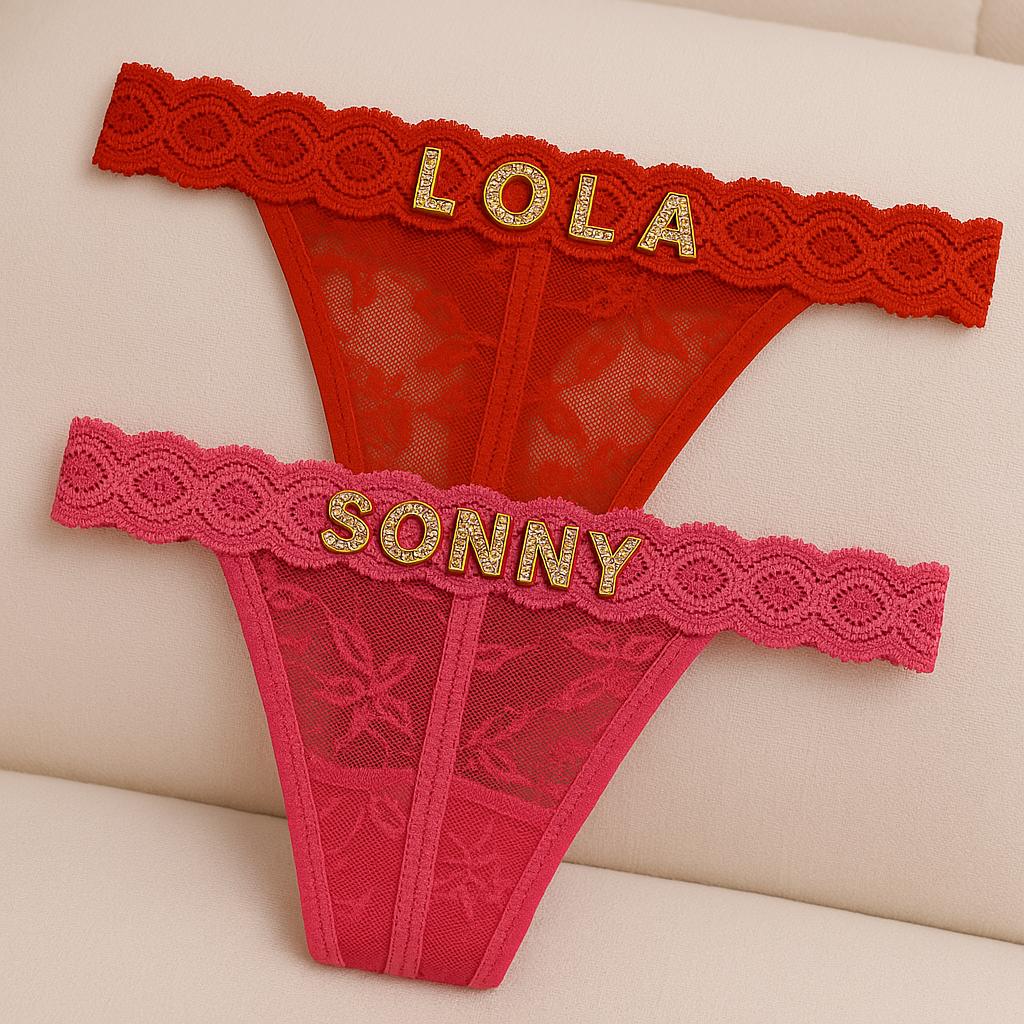 Custom Name Thong, Personalized Thong with Name, Romantic Gift for Him, Anniversary Lingerie, Bachelorette Gift, Custom Underwear Name Her