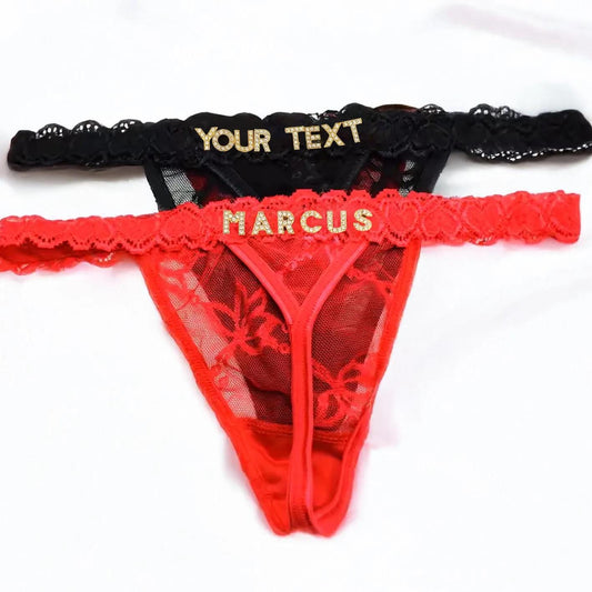 Custom Name Thong, Personalized Thong with Name, Romantic Gift for Him, Anniversary Lingerie, Bachelorette Gift, Custom Underwear Name Her