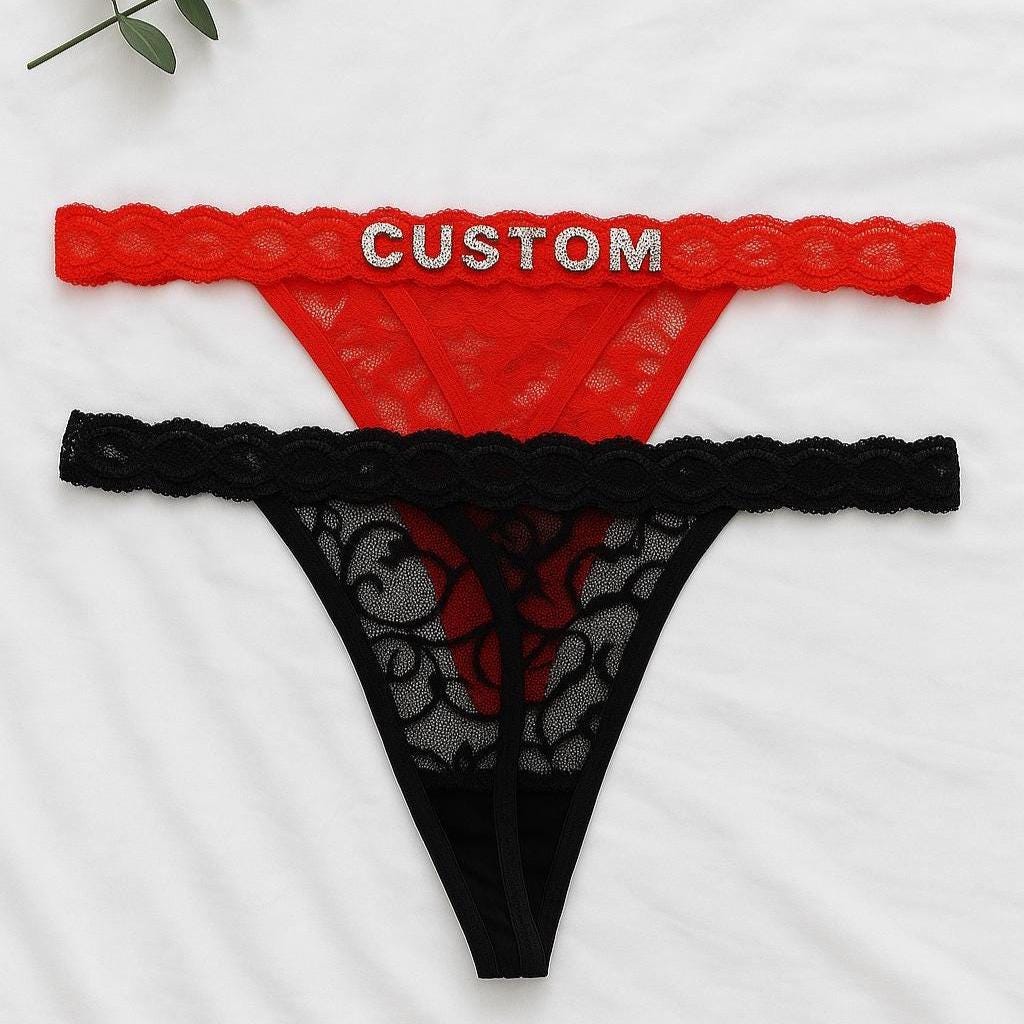 Custom Name Thong, Personalized Thong with Name, Romantic Gift for Him, Anniversary Lingerie, Bachelorette Gift, Custom Underwear Name Her