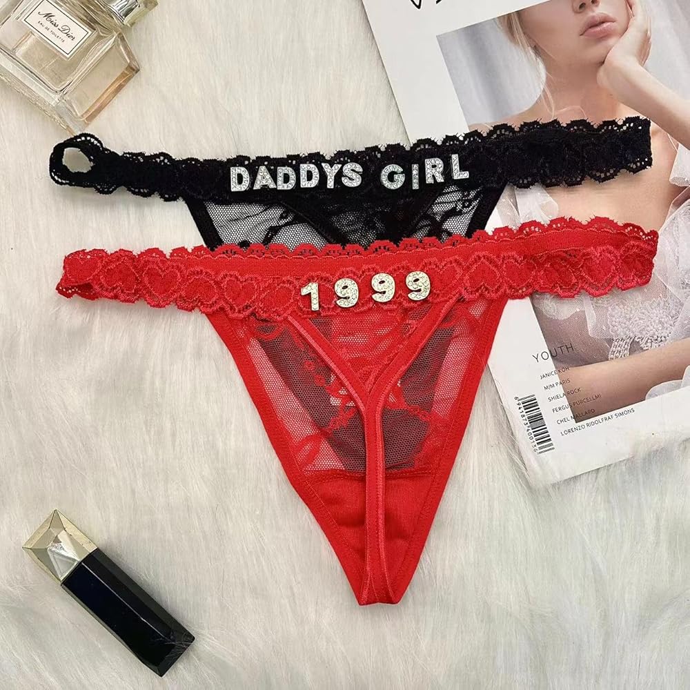 Gorgieousy Custom Name Thong Bra Set - Personalized Thongs & Bra Top G-string, Silvery Golden Rhinestone Letters Underwear, Fashion, White