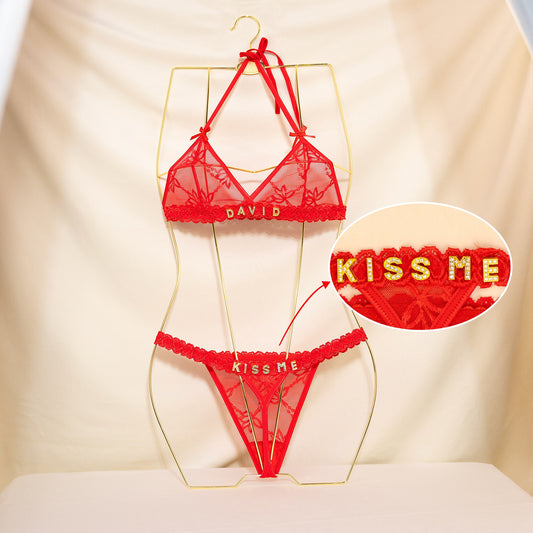 Custom Crystal Name Lingerie Sets, Name Bra, Name Thong, Personalized Name Lingerie Set, Custom Name Lace Thongs, Custom Name G-strings
