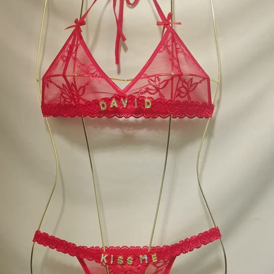 Custom Crystal Name Lingerie Sets, Name Bra, Name Thong, Personalized Name Lingerie Set, Custom Name Lace Thongs, Custom Name G-strings