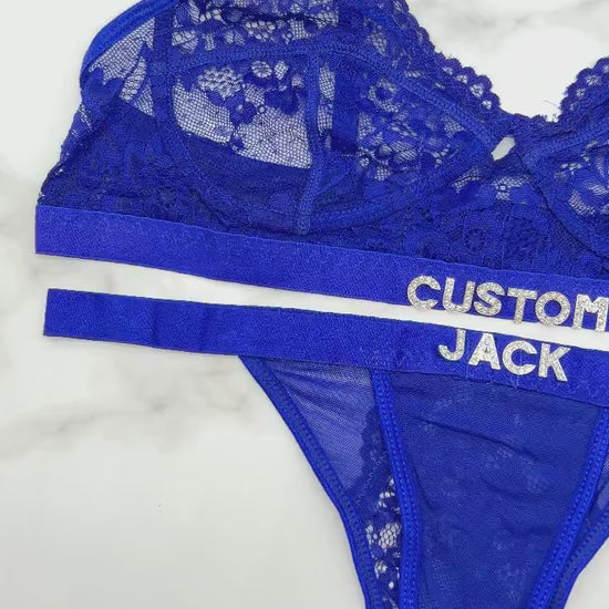 Custom Lingerie Set, Bra and Panty Set, Custom Name Thong, Personalized Thong, Bride Lingerie, Anniversary Gifts for Him